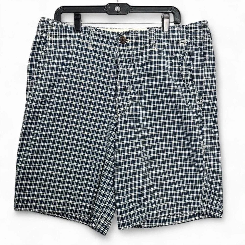 Abercrombie Fitch Men's 34 Blue Plaid Button Fly Drawstring Shorts Y2K Skater